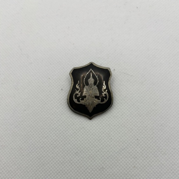 Siam Niello, Black Enamel Brooch, made in Siam, Mid Century, Vintage - Picture 1 of 6